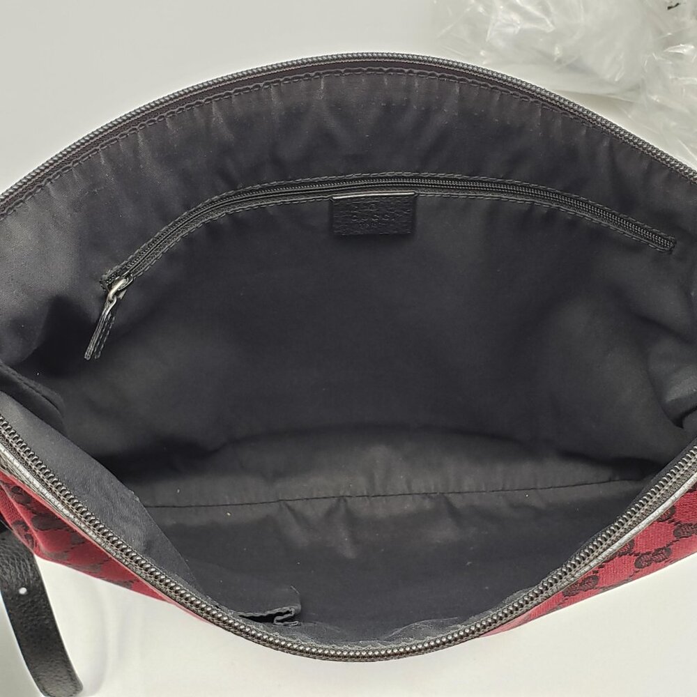 Authentic Gucci GG Canvas Crossbody Red/Black Monogram Leather Trim Shoulder Bag - Picture 13 of 16